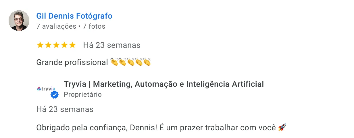 Avaliação 5 estrelas de Gil Dennis - Excelente atendimento, equipe muito qualificada