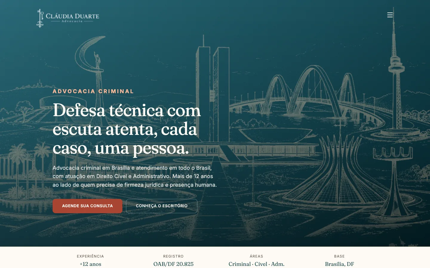 Página inicial do site Cláudia Duarte Advocacia