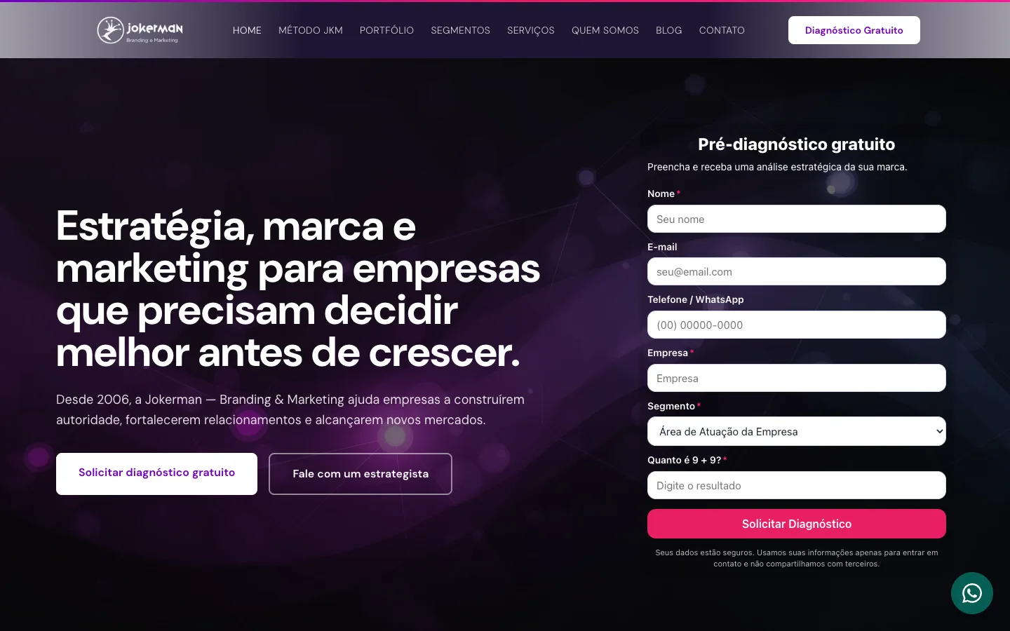 Página inicial do site Jokerman