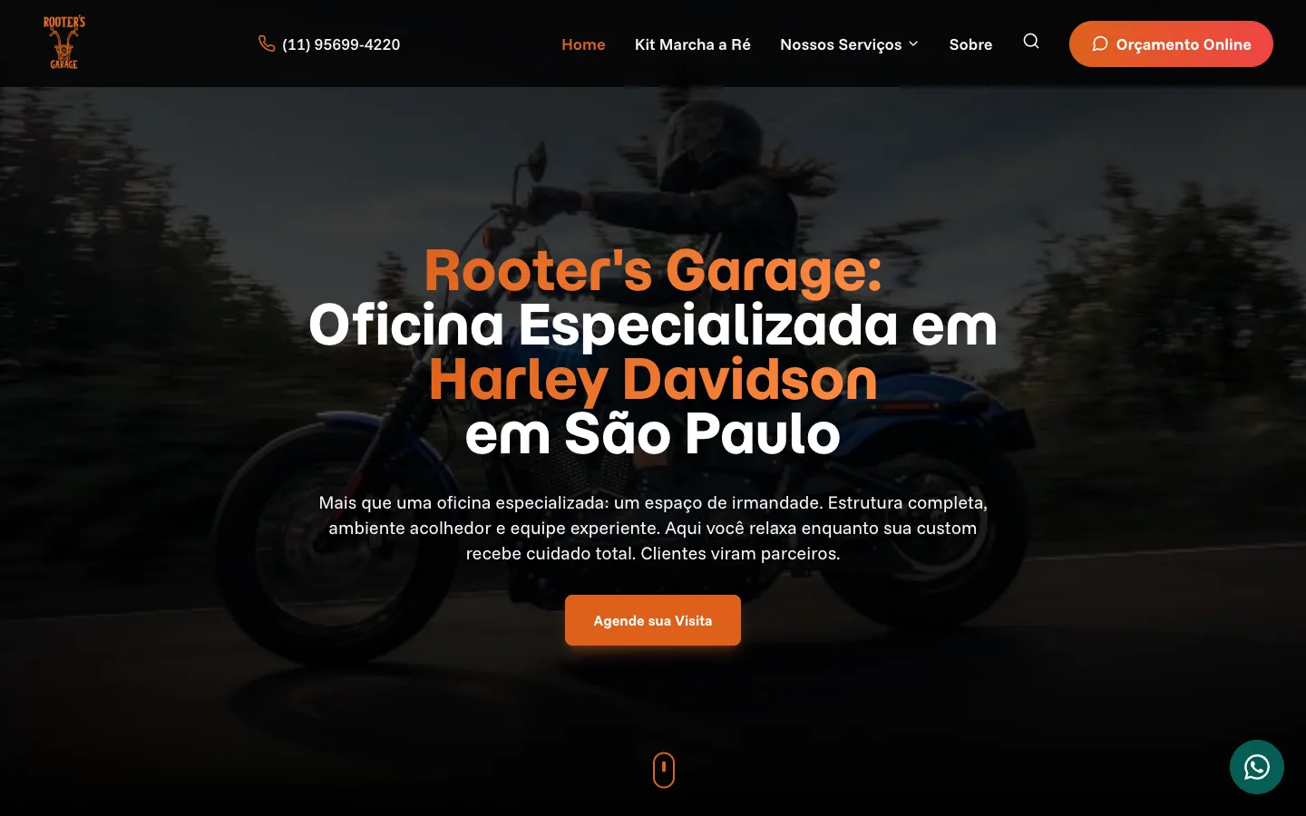 Página inicial do site Rooter's Garage